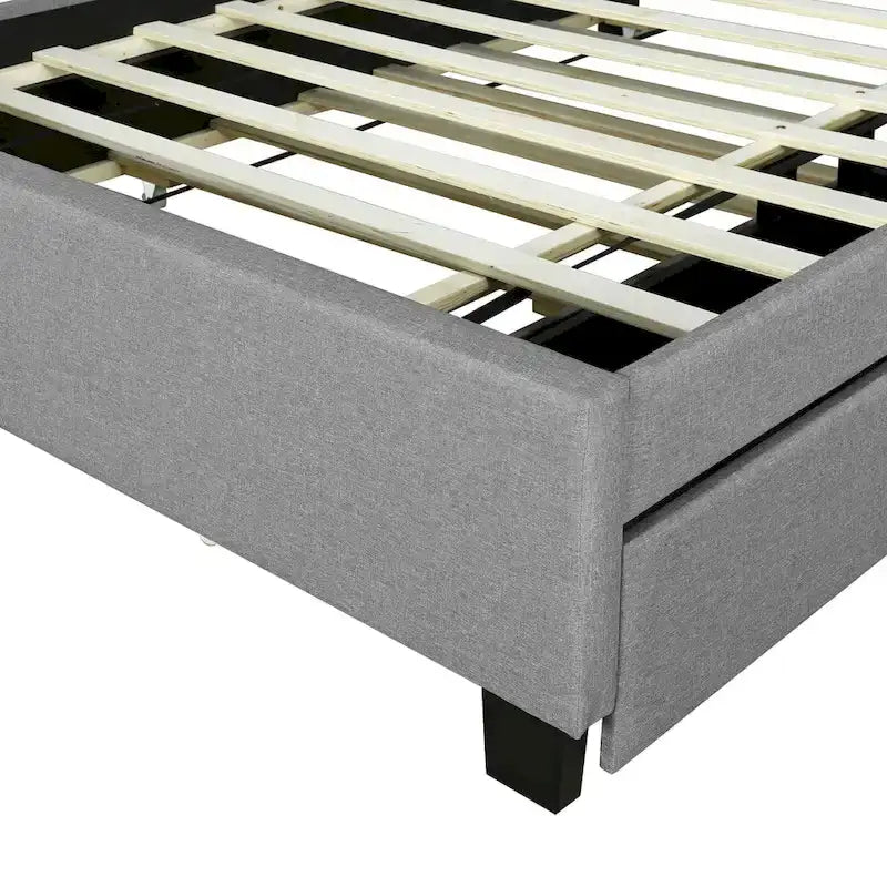 Lit plateforme rembourré avec tête de lit de rangement
