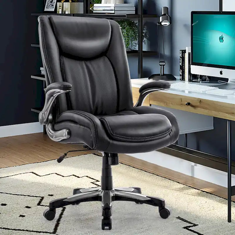 Chaise de bureau pivotante ergonomique pour ordinateur, accoudoirs rabattables, siège large et épais, support lombaire renforcé, capacité de 180 kg pour la maison et le bureau