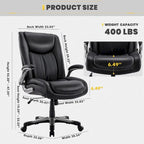 Chaise de bureau pivotante ergonomique pour ordinateur, accoudoirs rabattables, siège large et épais, support lombaire renforcé, capacité de 180 kg pour la maison et le bureau