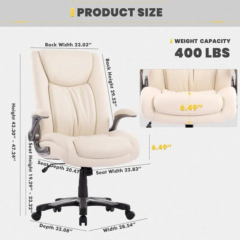 Chaise de bureau pivotante ergonomique pour ordinateur, accoudoirs rabattables, siège large et épais, support lombaire renforcé, capacité de 180 kg pour la maison et le bureau