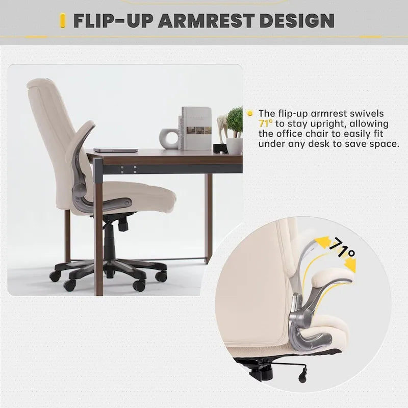 Chaise de bureau pivotante ergonomique pour ordinateur, accoudoirs rabattables, siège large et épais, support lombaire renforcé, capacité de 180 kg pour la maison et le bureau