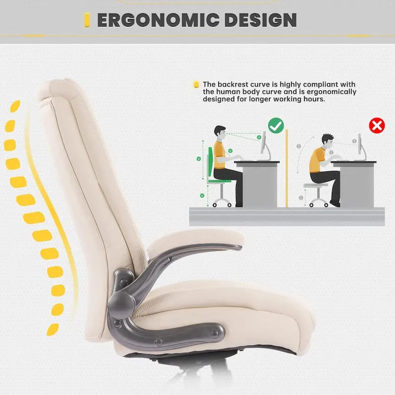 Chaise de bureau pivotante ergonomique pour ordinateur, accoudoirs rabattables, siège large et épais, support lombaire renforcé, capacité de 180 kg pour la maison et le bureau