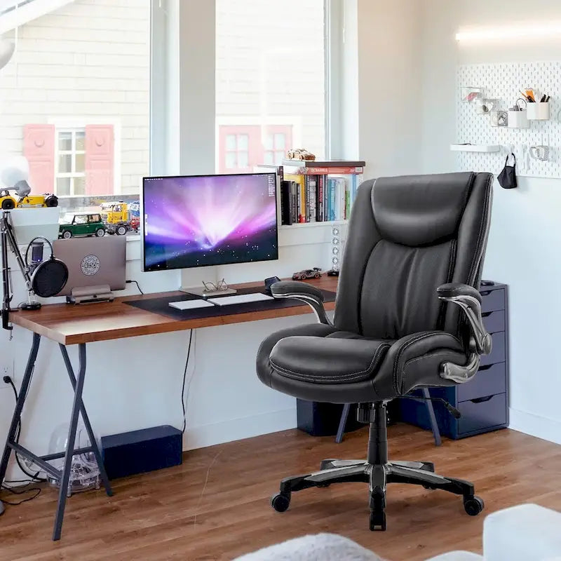 Chaise de bureau pivotante ergonomique pour ordinateur, accoudoirs rabattables, siège large et épais, support lombaire renforcé, capacité de 180 kg pour la maison et le bureau