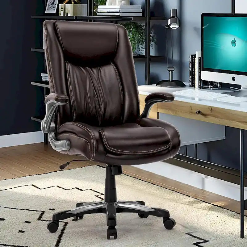 Chaise de bureau pivotante ergonomique pour ordinateur, accoudoirs rabattables, siège large et épais, support lombaire renforcé, capacité de 180 kg pour la maison et le bureau