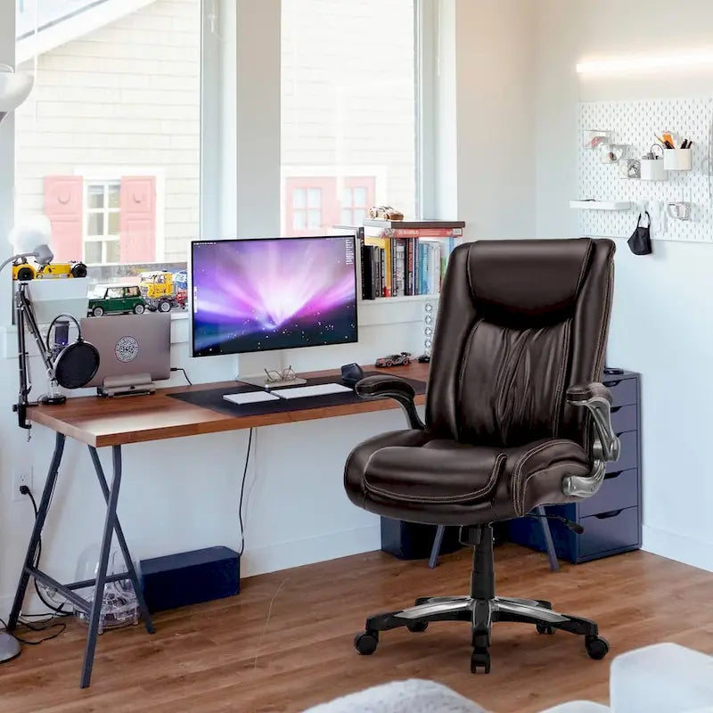 Chaise de bureau pivotante ergonomique pour ordinateur, accoudoirs rabattables, siège large et épais, support lombaire renforcé, capacité de 180 kg pour la maison et le bureau