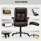 Chaise de bureau pivotante ergonomique pour ordinateur, accoudoirs rabattables, siège large et épais, support lombaire renforcé, capacité de 180 kg pour la maison et le bureau