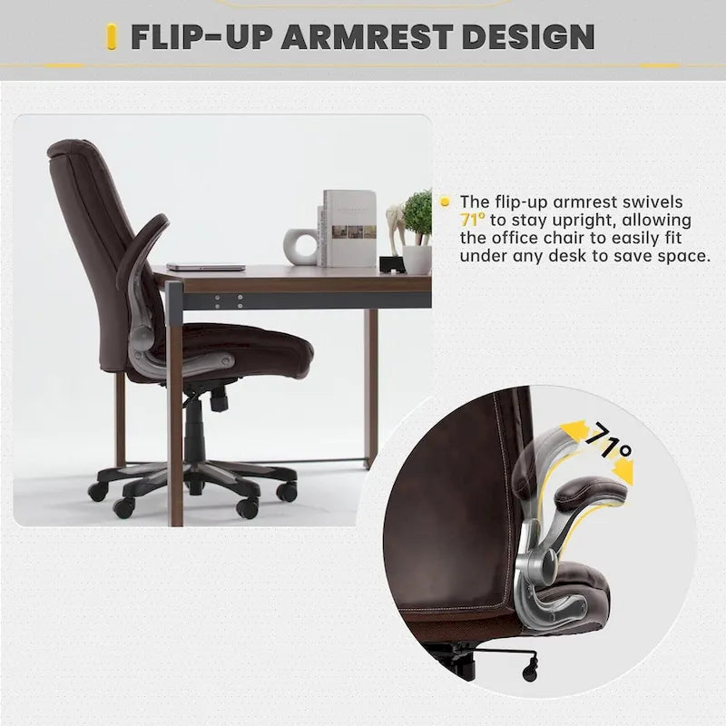 Chaise de bureau pivotante ergonomique pour ordinateur, accoudoirs rabattables, siège large et épais, support lombaire renforcé, capacité de 180 kg pour la maison et le bureau