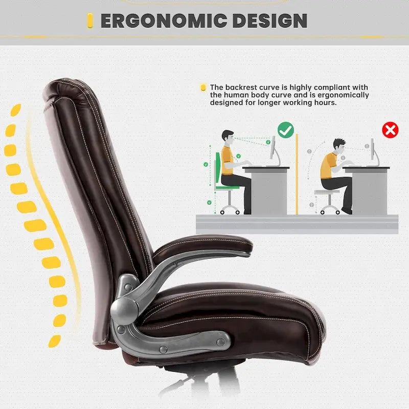 Chaise de bureau pivotante ergonomique pour ordinateur, accoudoirs rabattables, siège large et épais, support lombaire renforcé, capacité de 180 kg pour la maison et le bureau