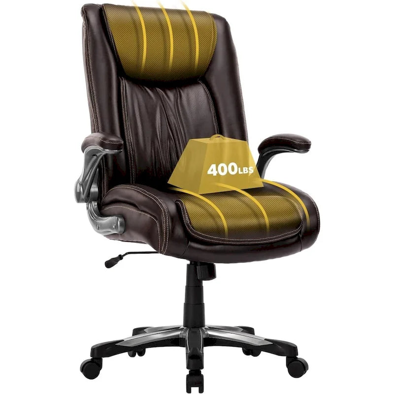 Chaise de bureau pivotante ergonomique pour ordinateur, accoudoirs rabattables, siège large et épais, support lombaire renforcé, capacité de 180 kg pour la maison et le bureau